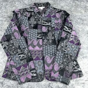 Dressbarn Women's Size M Purple Black Zip Up Long Sleeve Eclectic Coat Jacket